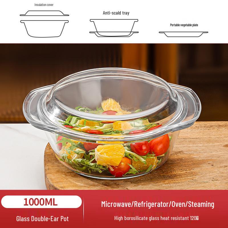 Heat-Resistant Glass Bowl with Lid for Microwave Cooking: Ideal for Rice, Baking, Soups, Instant Noodles, and More.