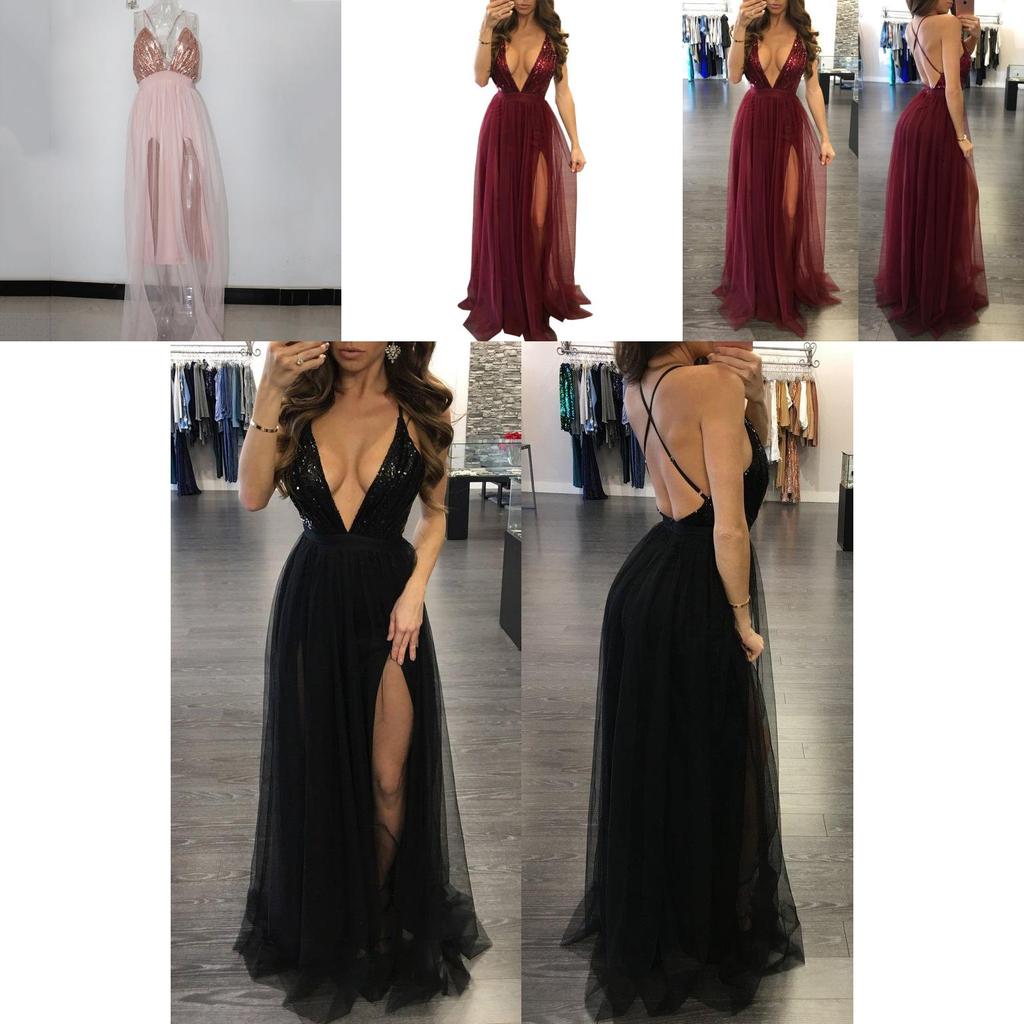 Elegant Women Party Sling Evening Dress With Deep V-neck And Stunning Backless Design