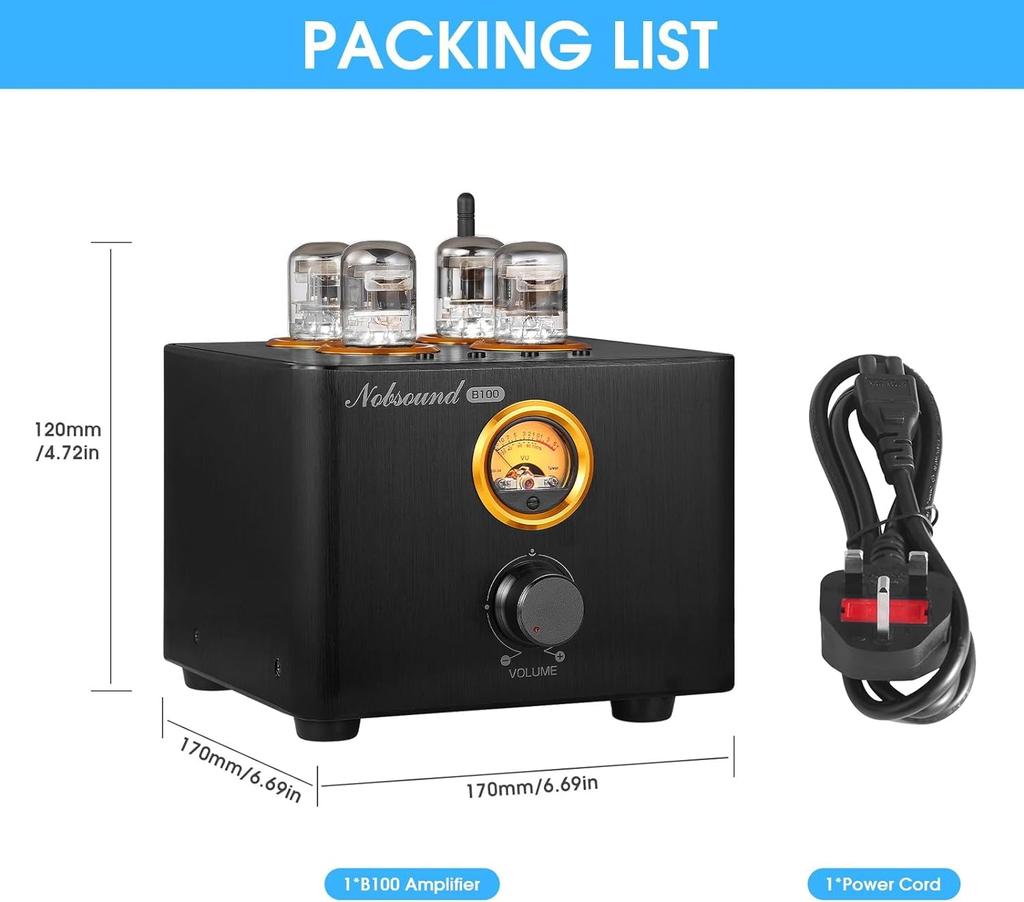 Nobsound B100 Premium Bluetooth 5.0 Vacuum Tube Amplifier with USB DAC, COAX/OPT Integrated Amplifier and Power Amplifier (B100)