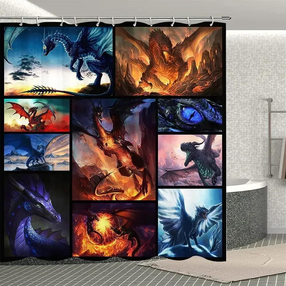 Medieval Fantasy Theme Purple Dragon Shower Curtain Magic Animals Polyester Fabric Bath Curtain Bathroom Showers Curtains Sets