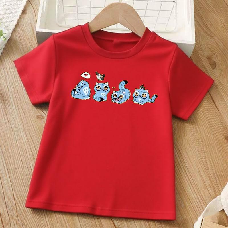 Blue Tiger Printed Children T-shirt Summer Girls Casual Loose Kawaii O-Neck Short Sleeve Colorful Tops Children Clothing