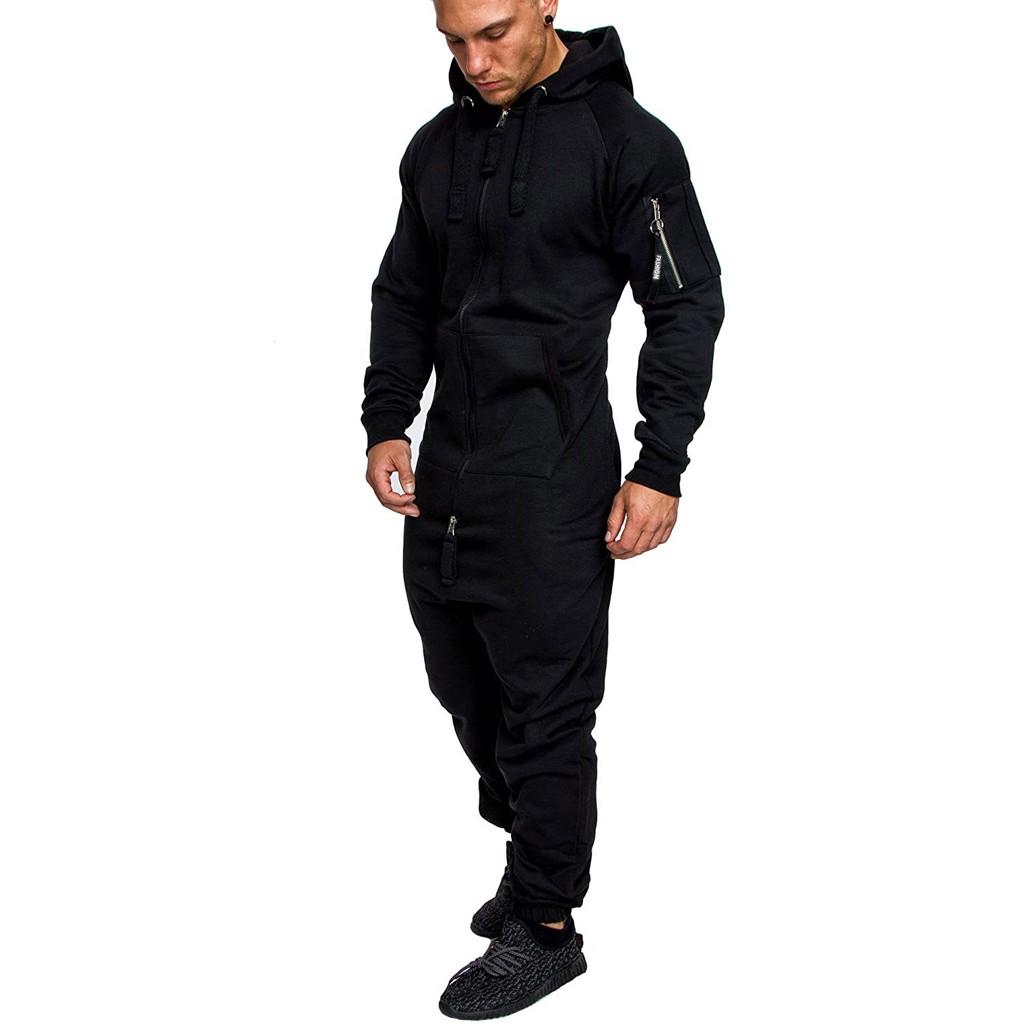 

Men Pajamas Splicing Winter Casual Hoodie Print Zipper Print Jumpsuit XXXL чорний