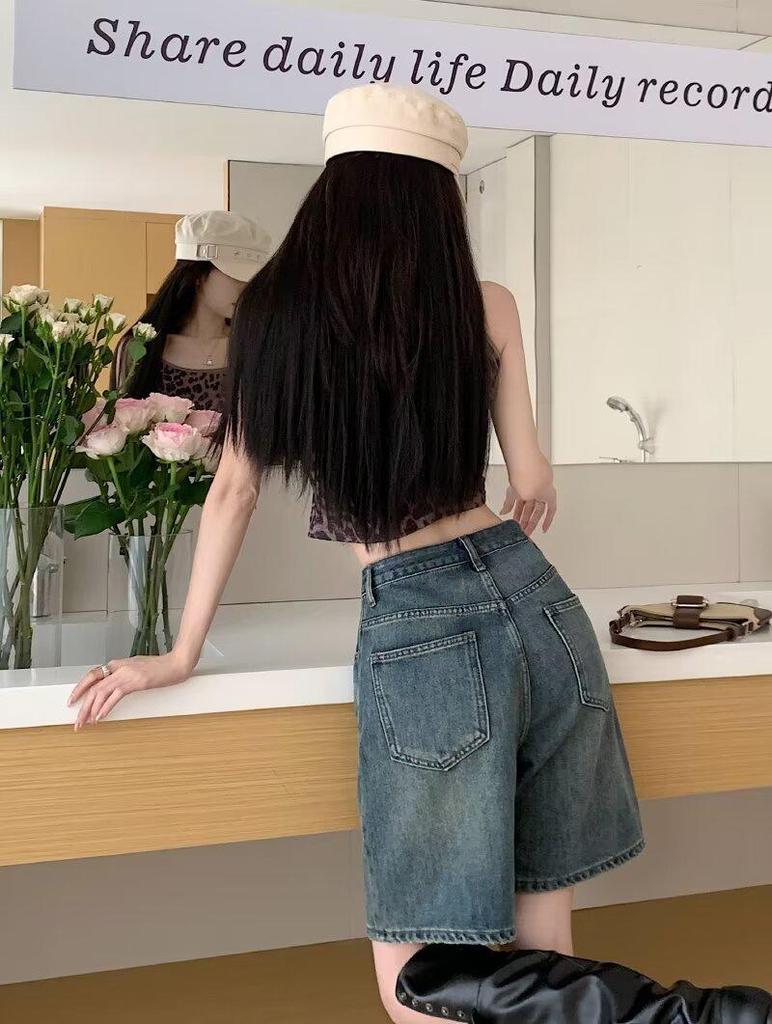 High-Waisted Retro Women's Denim Shorts: Trendy, Versatile, Slimming Five-Point Petite Fit for Summer