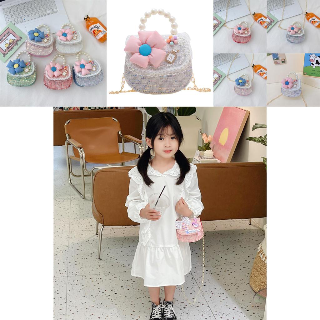 Cute Pu Leather Children's Handbag With Floral Sequins Princess Series Shoulder Bag For Toddlers