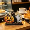 Solid Wood Tissue Holder Halloween Wooden Napkin Holder, Cute Pastel Pumpkin Ghost Black Cat Tabletop Dispenser, Waterproof Decorative Paper