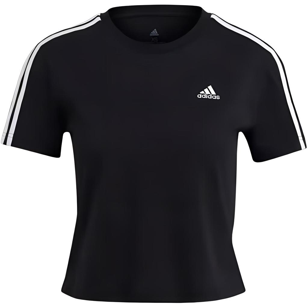 Adidas Round Neck Letter Print Comfort Stripe Short Sleeve T-Shirt Women Tops Black GL0777