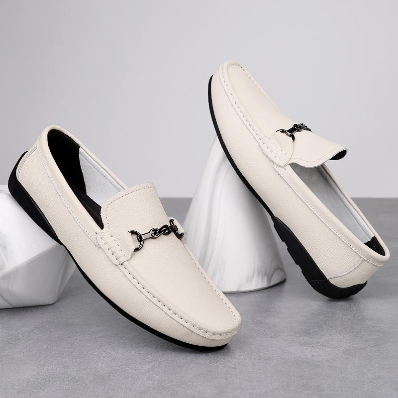 Fashion Luxury Brand Genuine Leather Mens Shoes Wedding  Slip on Loafers New Trend Metal Buckle Moccasins Versatile Male Business Shoes