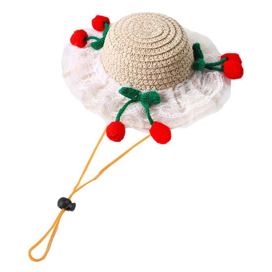 

Scalloped Pet Straw Hat Cute Lace Ruffled Cat Sun Hat Sweet Summer Sun Hat for Cats Small Dogs Outdoor Travel Camping S Cherry