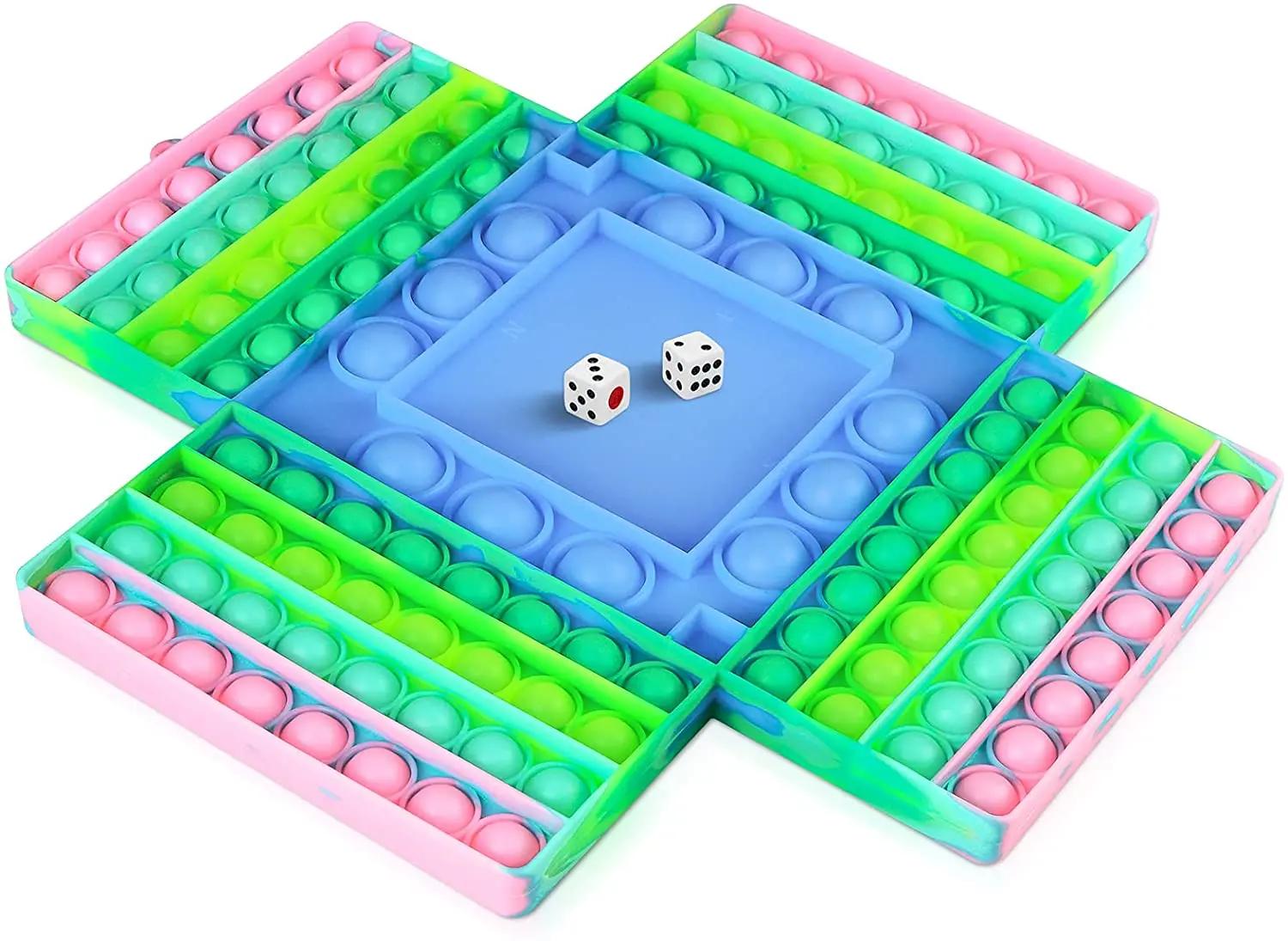 

4 Players Chess Board Pop Fidgeting Toys With 2 Dices Big Size Bubbles Tactile Game For Kids Adults Bubble Popper For
