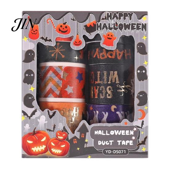 Taśma Washi na Halloween 8 Rolek Taśmy, Straszny Nietoperz Wiedźma Kot Wzór Dekoracyjna Japońska Papier do Junk Journalingu, Scrapbookingu, Rękodzieła DIY, Prezent