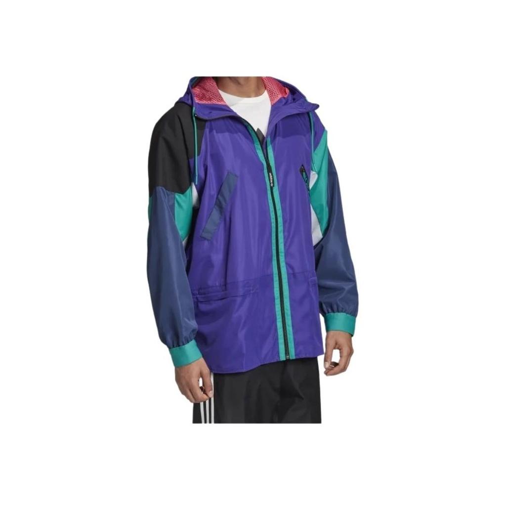 Adidas Originals Trefoil Outdoor Pakkbar Karkaj Patchwork Hettejakke med Glidelås Sportsjakke Herrejakke Blå FM3685