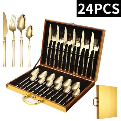 24-teiliges Edelstahl-Besteckset: Westliches Steakmesser, Gabel, Löffel & Teelöffel in Geschenkbox