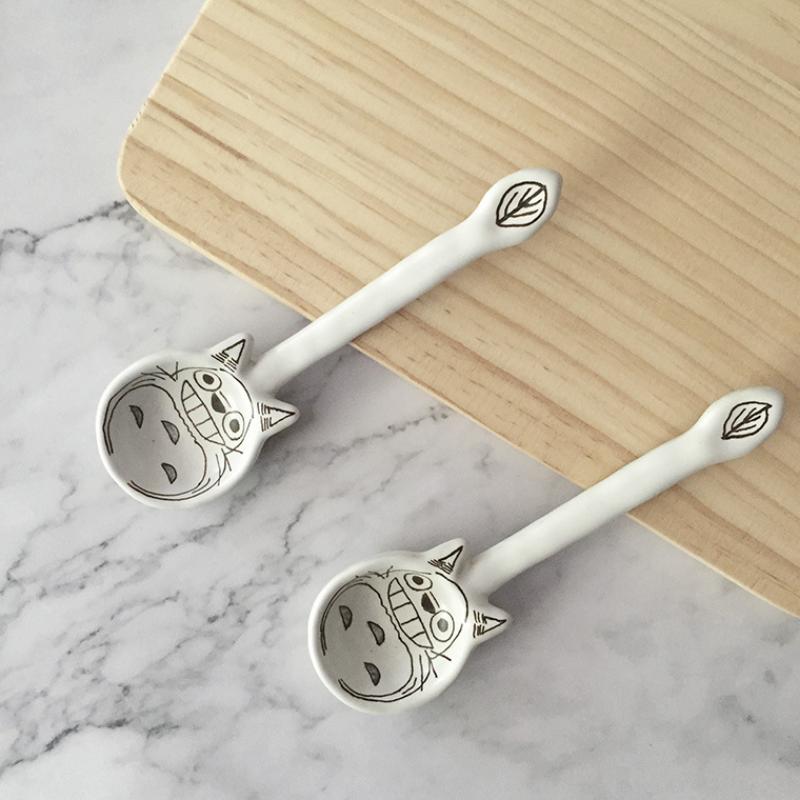 Японський мультяшний кіт ручної роботи, глиняна ложка, керамічні десертні ложки, маленька ложка для рису та супу, кухонний посуд, кавова ложка