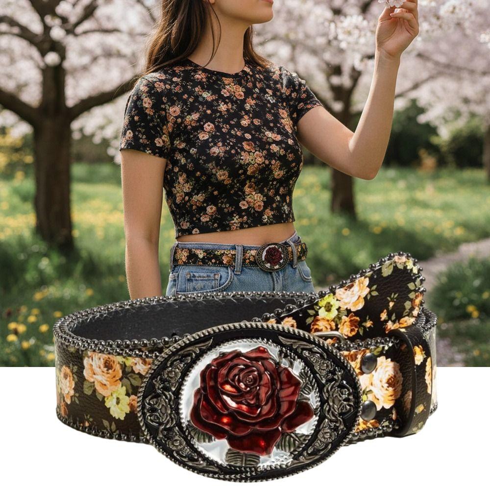 Border Bead Floral Jeans Belts Bohemian Style Retro Rose Flower Belt Women's Accessories
