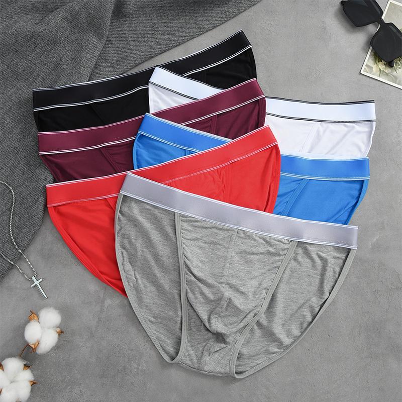FINETOO 3Pcs/Set Men's Seamless Briefs Low-rise Sexy Underwear Stripes Breathable U-Convex Pouch Underpants Bikini Man Panties