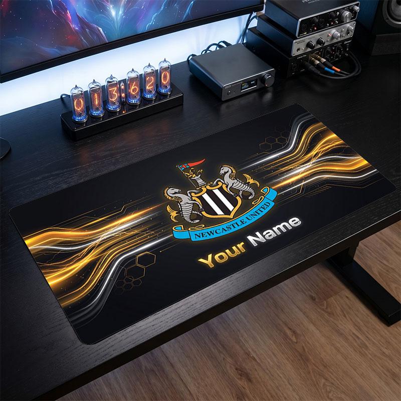 Newcastle United FC Custom Large Mouse Pad, Personalized Name Text Print, Football Logo Non‑Slip Desk Mat Gaming Gift