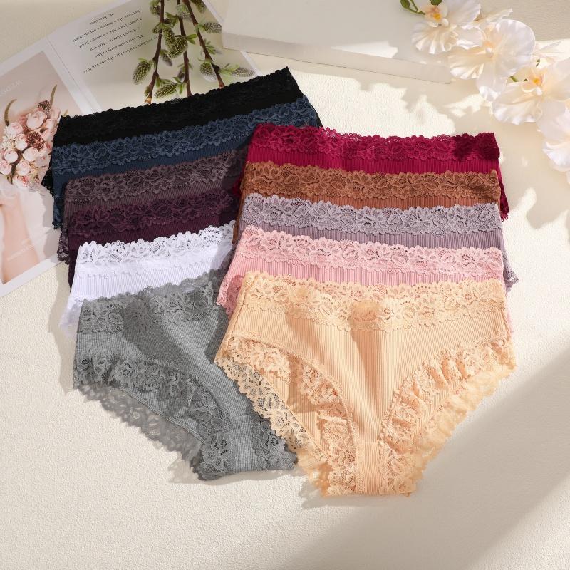 Damen Nahtlose Baumwollhöschen Sexy Spitze Einfarbige Hohe Taille Elastische Unterwäsche Hohe Qualität Atmungsaktive Intimpflege Lingerie