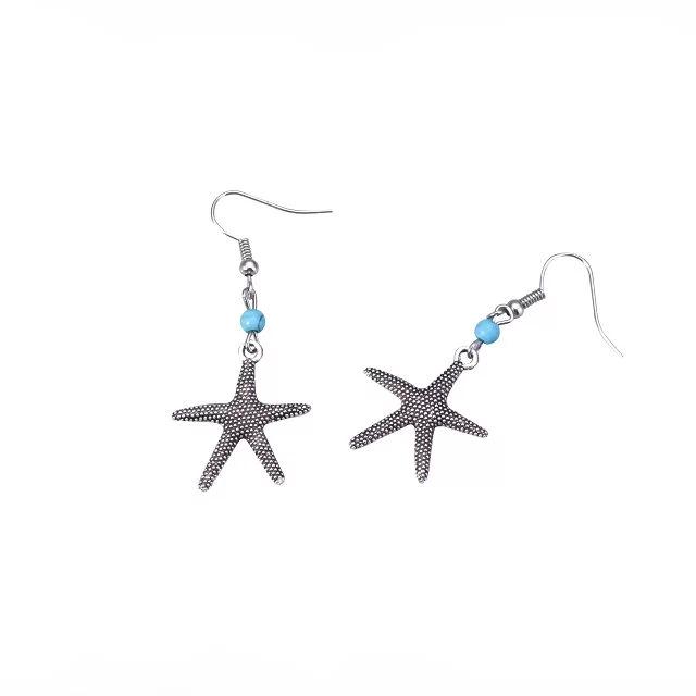 Retro European and American Owl Starfish Turquoise Earrings