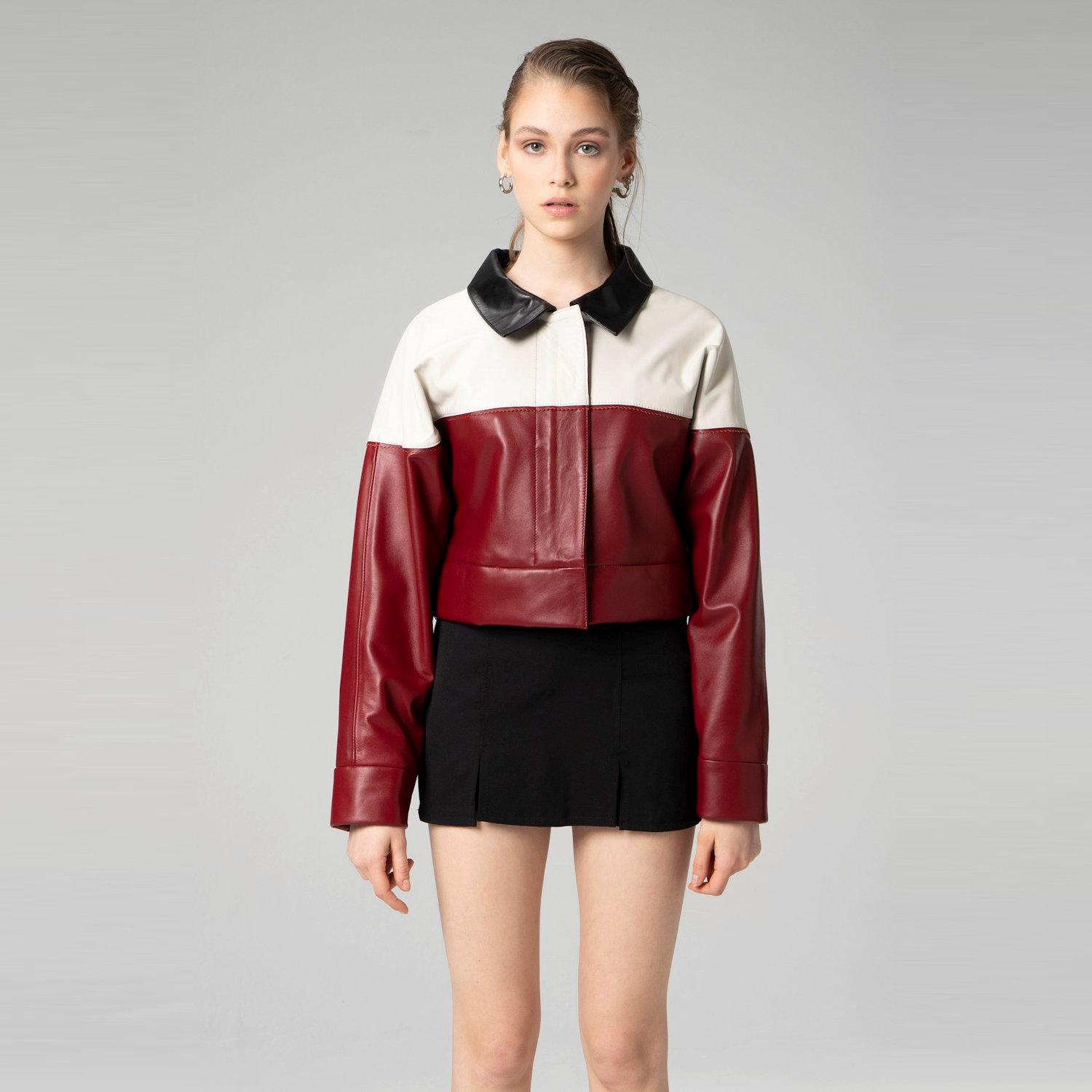 

Женское укороченное пальто Dericlub из 100% натуральной кожи XS бежевый