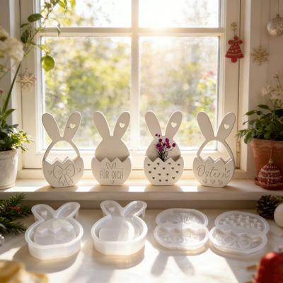 Easter Bunny Mold Flexible Silicone Mold Chocolate Fondant Candy Melts Ice Cubes Easy To Clean Dishwasher Safe 3D Easter Decoration Mold