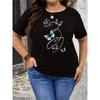 European Size Womens Plus Size Butterfly Print T Shirt