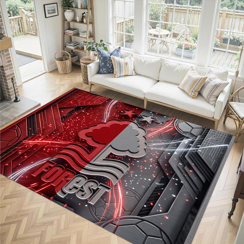 Nottingham Forest Fußball Design Kristall Samt Teppich Gemütlich Nicht?Rutschfester Teppich mit Aufdruck für Schlafzimmer Wohnzimmer Eingang