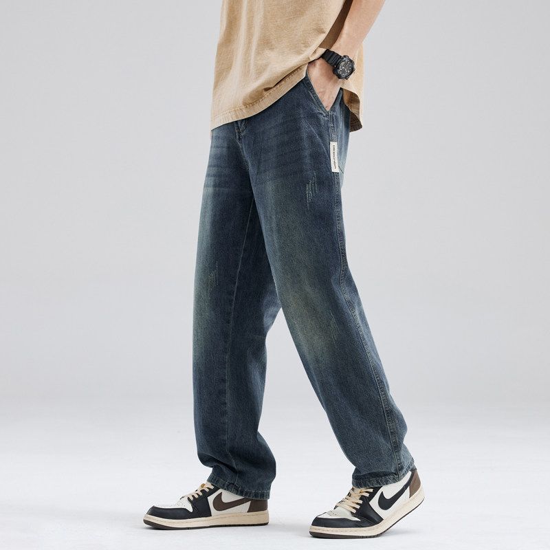 Foreign Trade Surplus American Retro Jeans for Men, Spring and Autumn Loose Straight-Leg New Style, Summer Trendy Casual Wide-Leg Long Pants