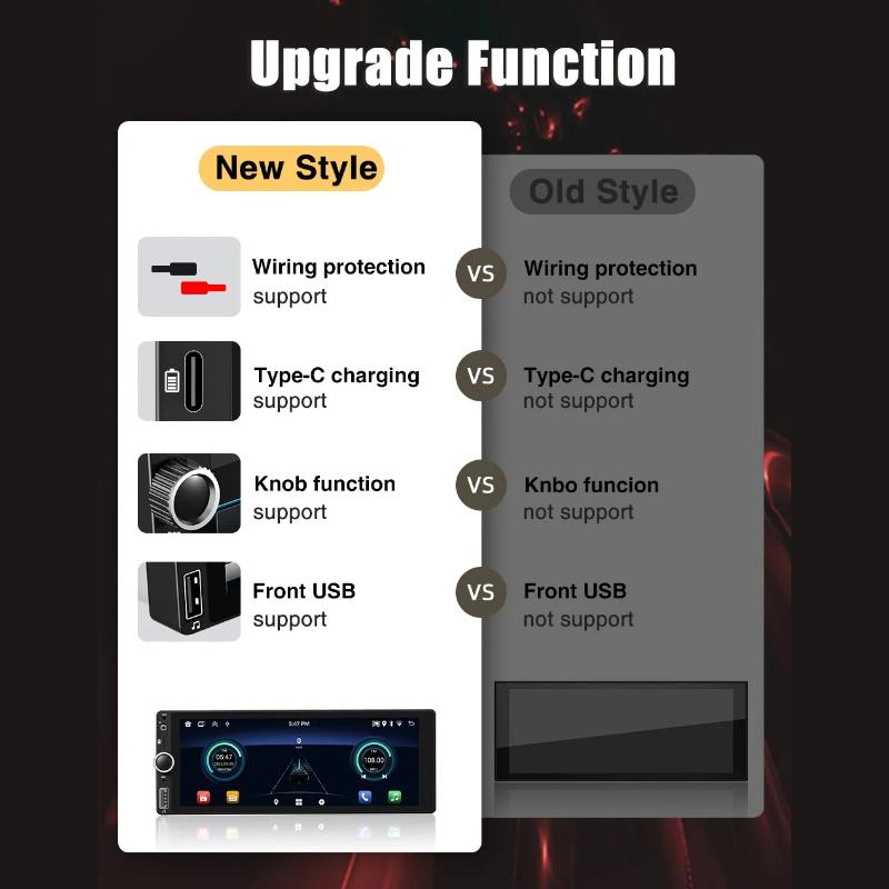 2026 New 6.86" Android 14 1 DIN 4+64G Car Stereo Radio Carplay Android Auto 1DIN GPS NAV Wifi BT RDS WIFI BT USB Type-C Universal Large screen dashcam