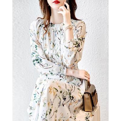 Women's Printed Long Sleeve A-Line Dress