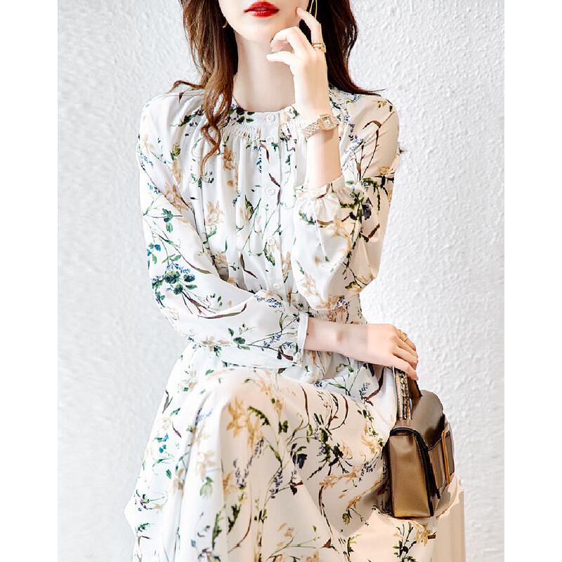 

Женское платье А-силуэта с длинным рукавом и принтом M