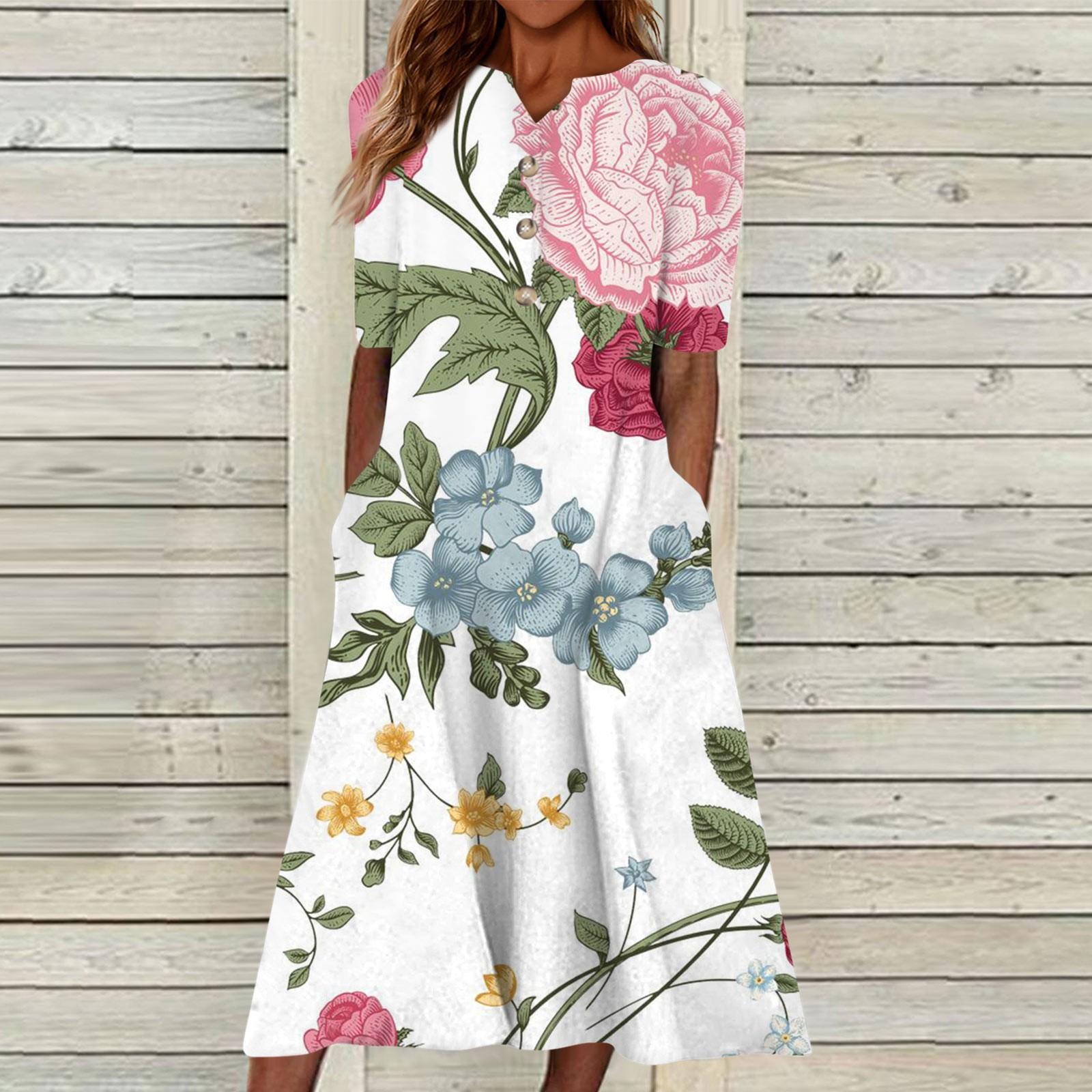 

Женское летнее повседневное свободное платье с v-образным вырезом и короткими рукавами с принтом XXL