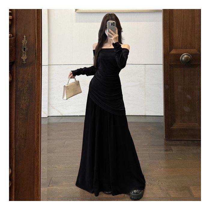 Elegantes Patchwork-Netz-Strickkleid in Übergröße für Damen - Frühling/Herbst