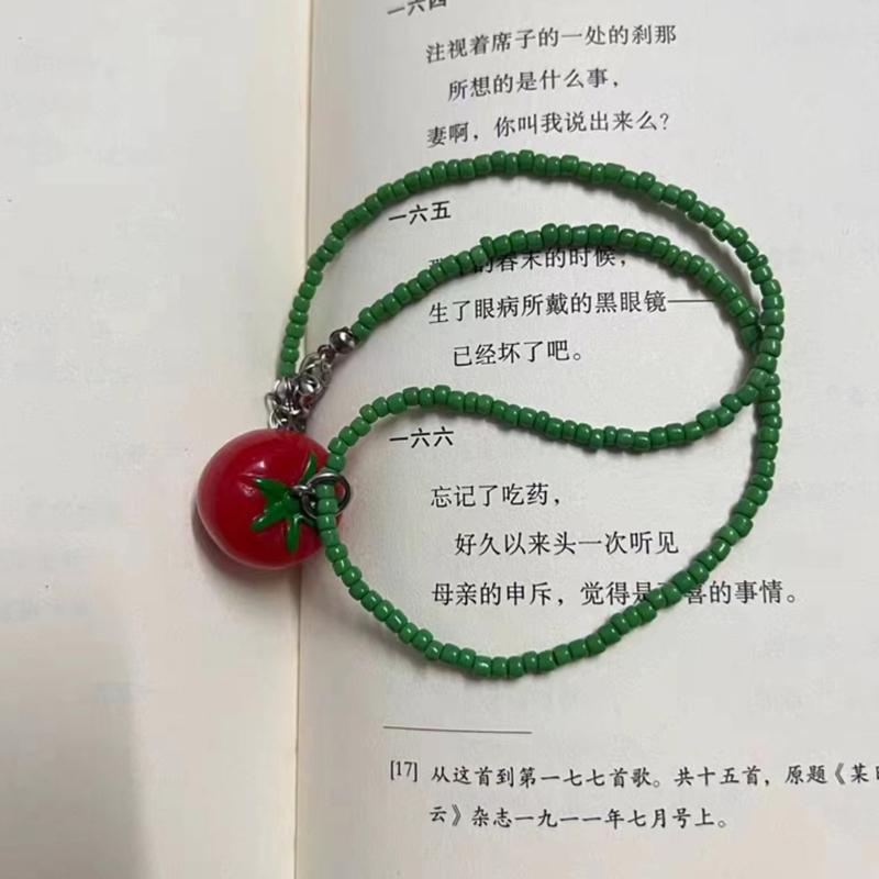 Cute Tomato Collarbone Necklace for Dopamine Sweet Cool Tomato Pendant Choker Multilayer Beaded Necklace Jewelry Gift