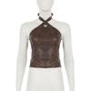 Backless Sleeveless Halter Camisole Vest Tight Top Women Fashion Leather Tank Top  Party
