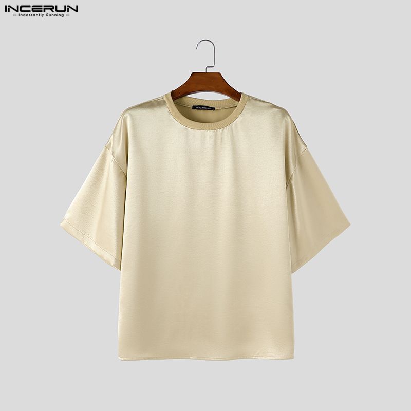 INCERUN Men's Two Piece Sets Oversized T-shirt and Wide Leg Pants Casual Satin Loungewear Outfits