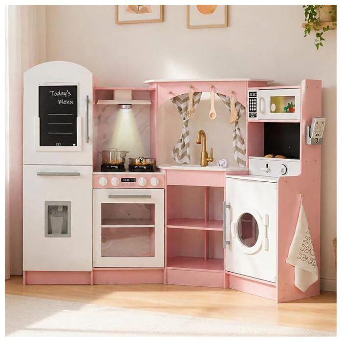 Grande cuisine d'angle en bois pour enfant - GINGER HOME - W10C933J - Eau courante - Sons &amp; lumières - Réfrigérateur distributeur