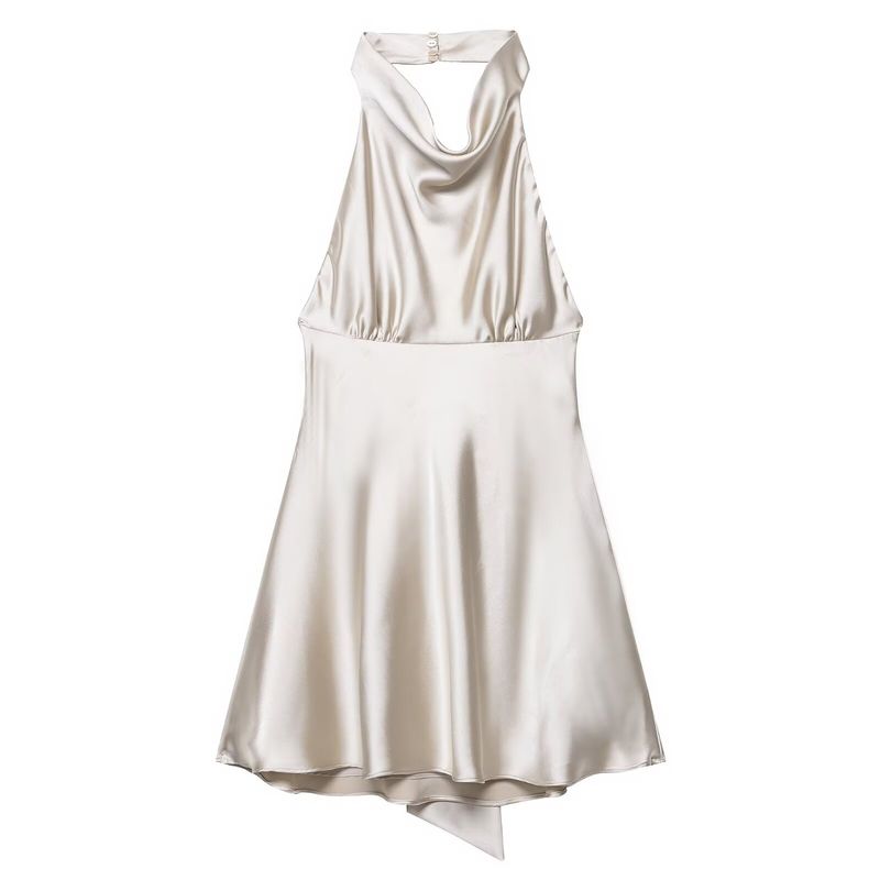 Kaslead New Women Clothes Western Style Silk Texture Satin Hanging Neck Dress 8482331