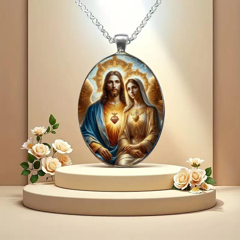 One piece vintage Jesus Mother necklace pendant Christian Jesus glass pendant necklace suitable for men and women daily wear