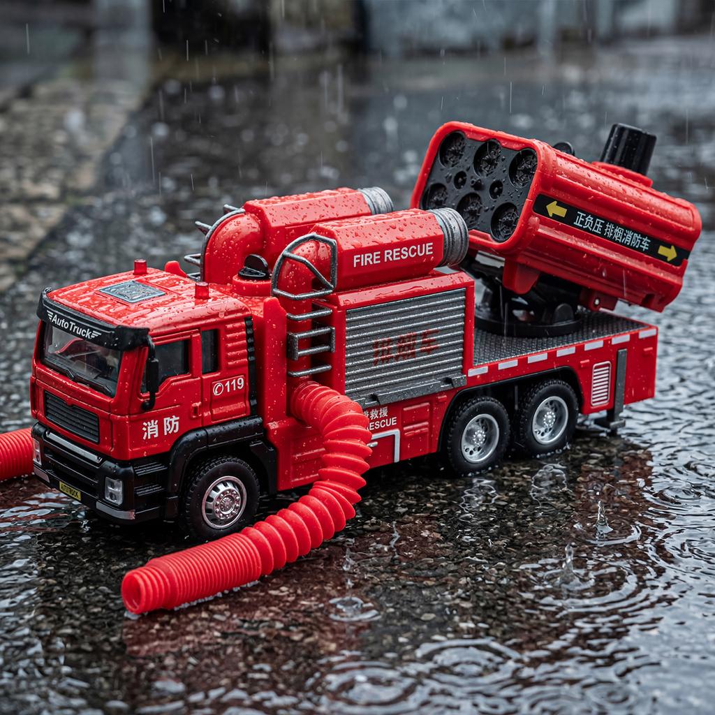 1:50 Smoke Exhauster Fire Fighting Vehicle Alloy Metal Diecast Model Car Spray Water Spray Sound And Light Birthday Gifts Child