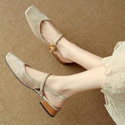 Fashion Mary Jane Women Sandals Mid Heels Square Toe Slingback Shoes 2024 Fashion Lolita Female Autumn New Elegant Dress Pumps Shoes