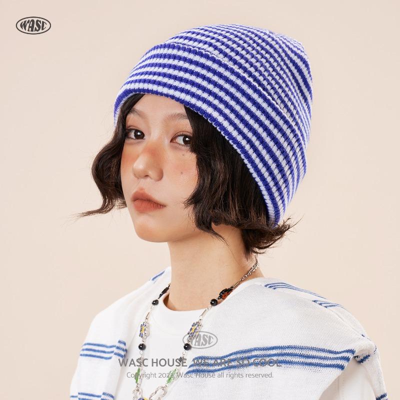 New autumn and winter knitted wool hat thermal hat striped color matching men's and women's winter cold hat striped knitted hat