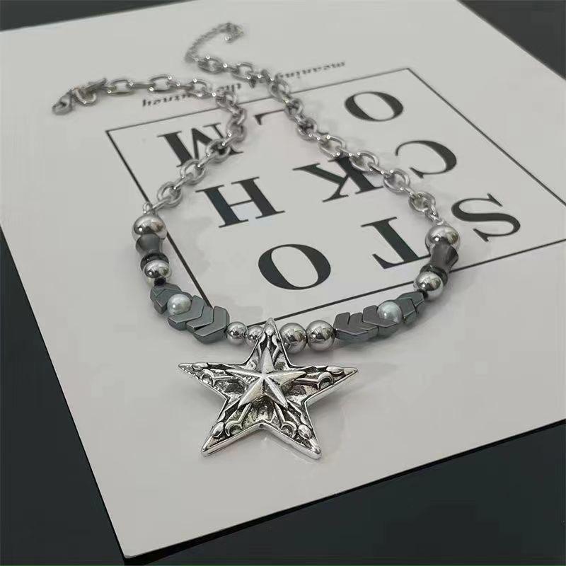 Fashionable Punk Bead Star Pendant Necklace Suitable For Men And Women Retro Creative Ethnic Style Holiday Jewelry Gift