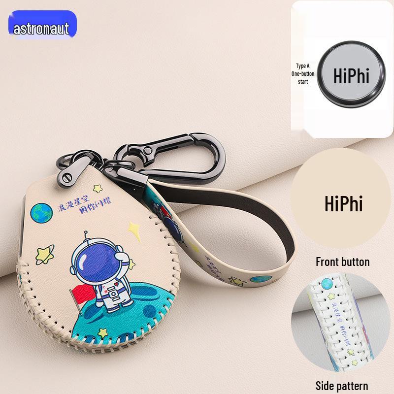 HiPhi X Car Key Case: Hand-Stitched Leather Cartoon Bag with Fashionable Buckle