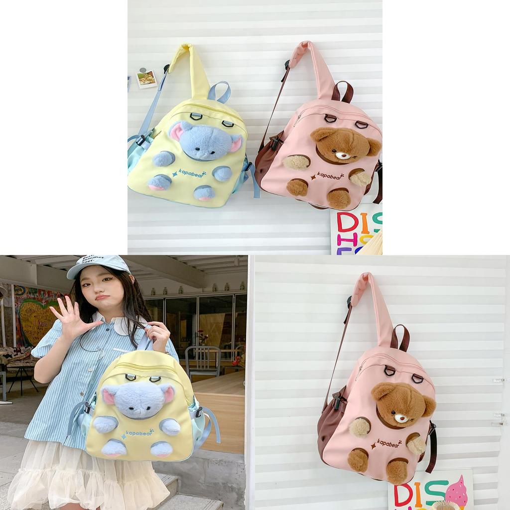 Student Backpack With Breathable Nylon Material Plush Bear Decoration For School And Travel