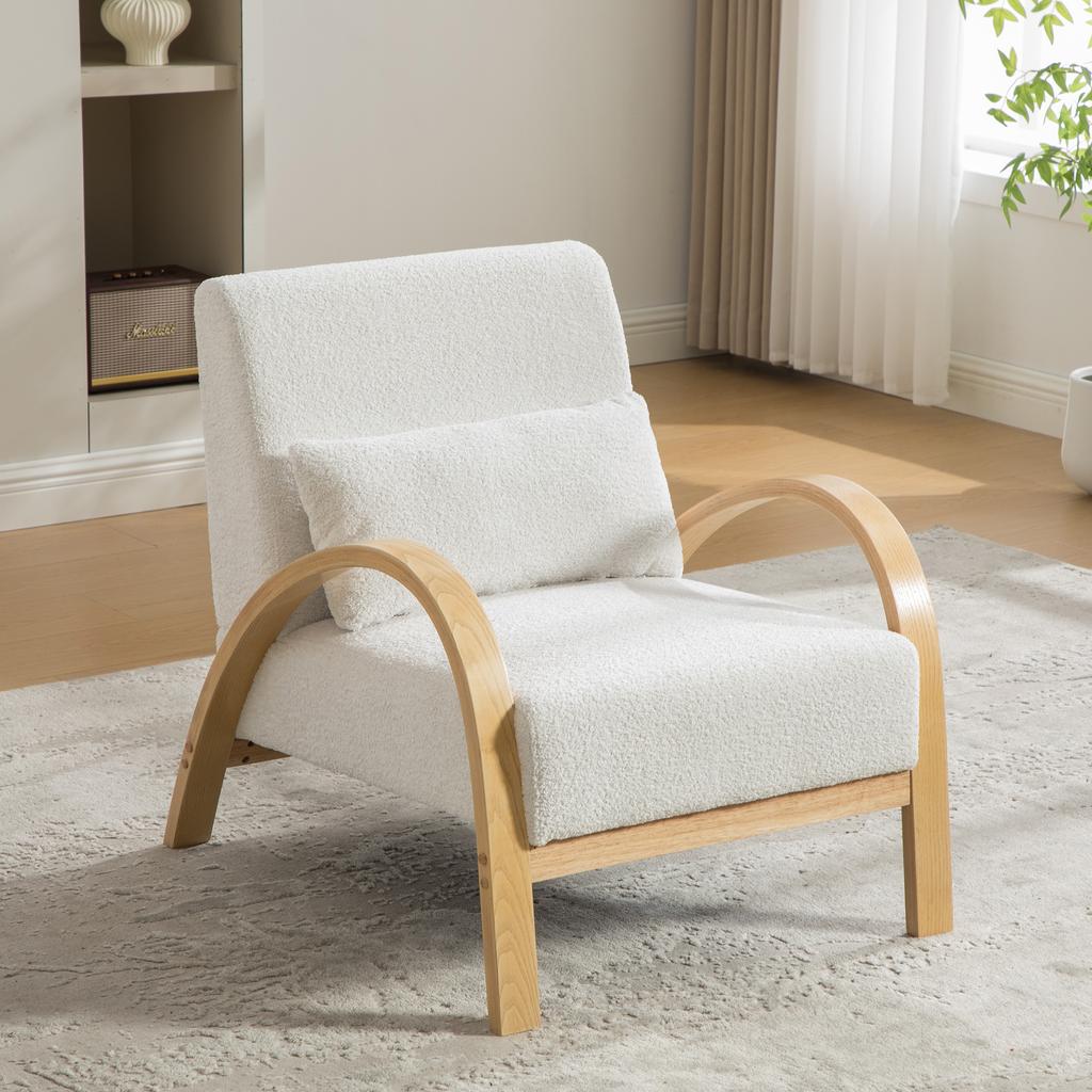 Scandinavian Fabric Lounge Chair – Soft Chenille Fabric and Sturdy Wood Frame, Ideal for Living Room & Bedroom-IVORY