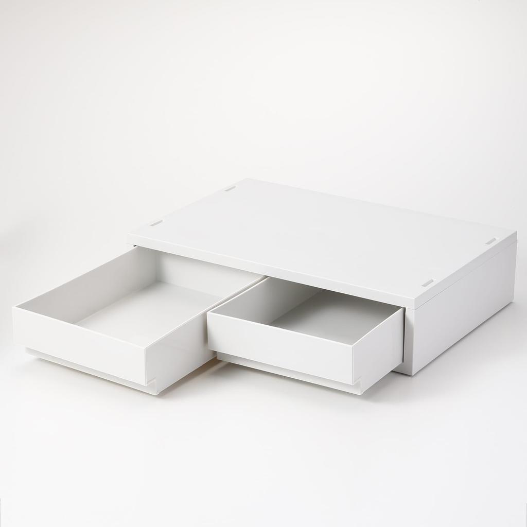 MUJI Recycled Polypropylene Small with Two White 37cm W x 26cm D x 9cm 84799679 Organizer, Wide, Small, Drawers, Gray, Approx. H,