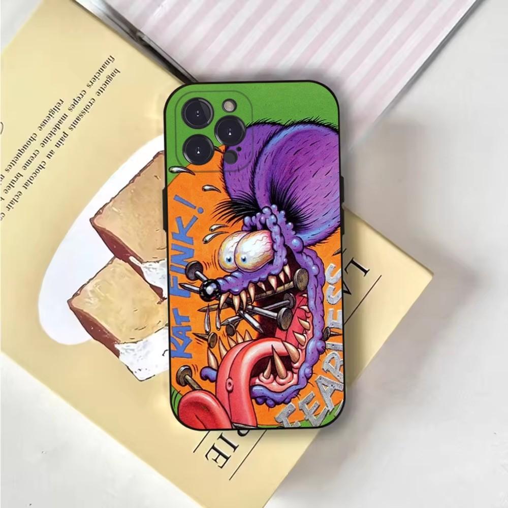 Cartoon Rat Fink RF Phone Case For iPhone 16,15,14,13,12,11,Pro,X,XS,Max,XR,Plus,Mini Soft Black Cover