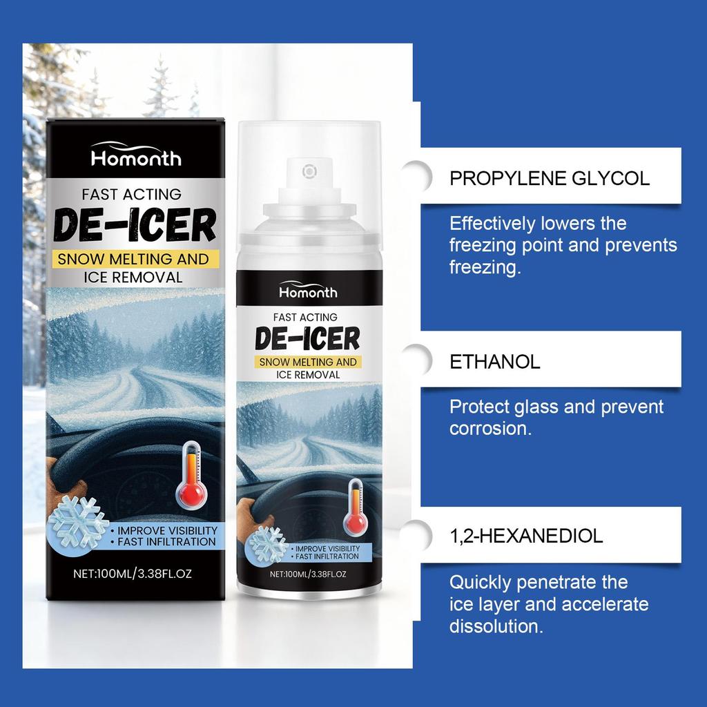 Auto-Enteiser Spray, Schnelles Schmelzen von Eis für Windschutzscheibe & Fenster, Schnee-Enteiser