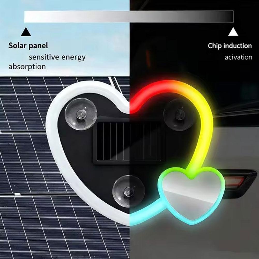 Universal Solar Atmosphere Light Heart-shaped Dynamic Gradient LED Fit Car Interior Ambient Light Decoration Accessory RGB