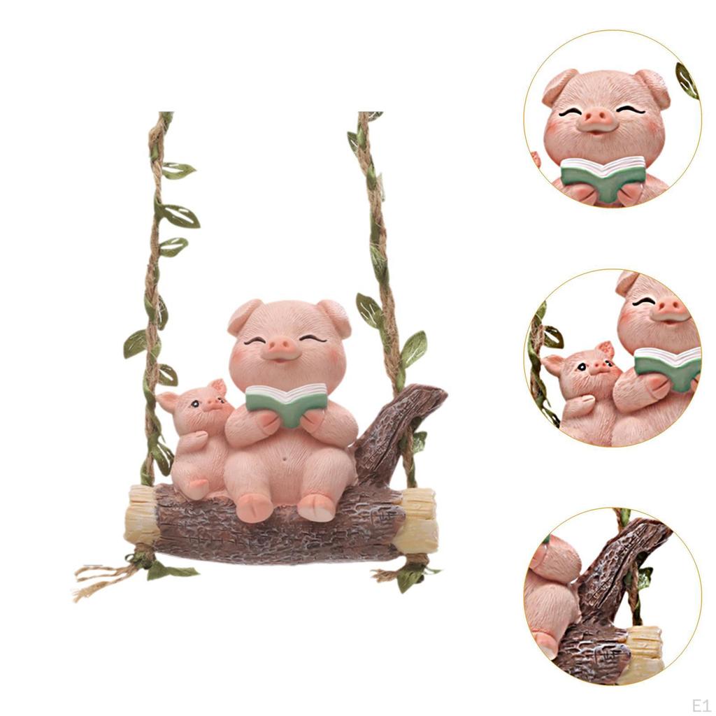 Swing Animal Garden Statue, Cute Pig Figurine, Cartoon Gift ,Funny, Resin Ornament ,Hanging